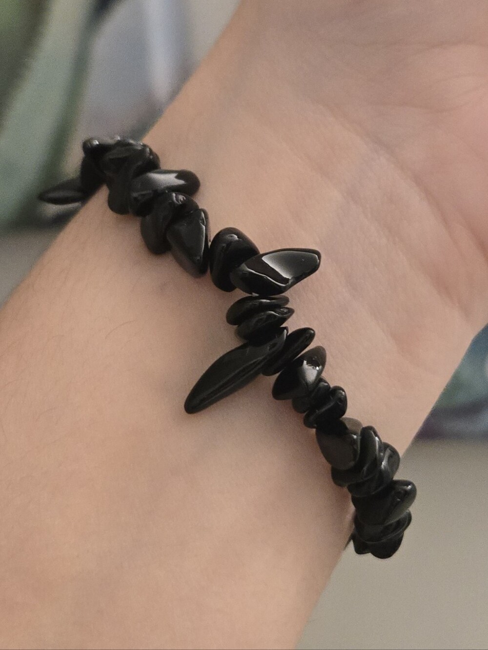 Handcrafted Black Stone Chip Stretch Bracelet